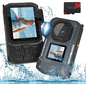 كاميرا 4K تحت الماء 33FT كاميرا رقمية مقاومة للماء مع بطاقة 64 جيجابايت 65 ميجابكسل ضبط تلقائي للصورة سيلفي شاشة مزدوجة كاميرا تحت الماء للغطس مدمجة 18X تكبير نقطة واطلاق النار، بطارية 2500 مللي أمبير في الساعة من النوع C-أسود in Kuwait