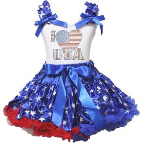 Petitebella I Love USA White Shirt Blue Stars Petti Skirt Outfit 1-8y
