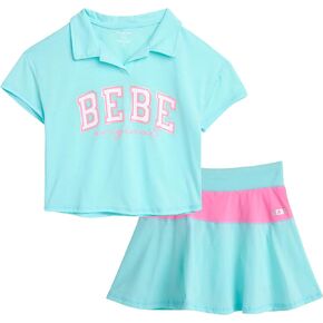 bebe Girls' Active Skirt Set - 2 Piece Short Sleeve Shirt and Scooter Skort - Cute Summer Tennis Outfit for girls (4-12)