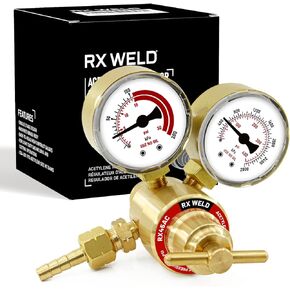 RX WELD Acetylene Regulator CGA-200 Welding Gas Gauges Rear Inlet With 9/16"-18 Outlet and Hose Connector, T-Handle
