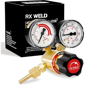 RX WELD Acetylene Regulator CGA-200 Welding Gas Gauges Rear Inlet With 9/16"-18 Outlet and Hose Connector, T-Handle