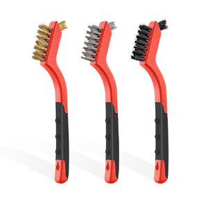 MAXMAN Wire Brush, 6Pcs Small Wire Brushes Set, Stainless Steel/Brass/Nylon Bristles, Household Deep & Gentle Cleaning Brush, Scratch Brushes for Dirt, Paint Scrubbing, Rust Remover, 7 Inches, Red