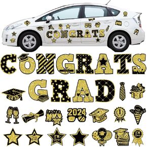 37 Pcs Graduation Car Magnets 2024 Graduation Car Decoration Graduation Cap Magnet Congrats Grad Bumper Sticker for Car Cruise Door Garage Refrigerator Party(Black Gold, Multiple Size) in Saudi Arabia