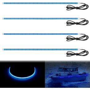 Obcursco Marine Led Strip Lights, 20 Inches 12V COB Led Boat Lights, IP68 Waterproof Boat Interior Lights Deck Lights for Marine, Kayak, Jon Boat, Fishing Boat and Pontoon (4 Packs, Blue)