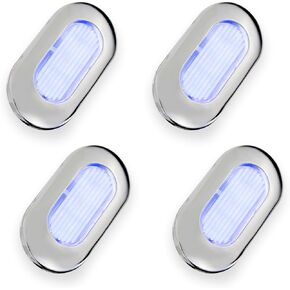 4PCS LED Courtesy Light Step Lights Accent Utility Lighting Surface Mounted for Boat IP67 Waterproof Lamp Yacht RV Caravan Light Stainless Steel Cover 12VDC (Blue), E012082-EMX