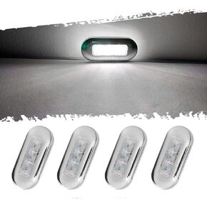White Marine Lights for Boats 3" LED Yacht Deck Courtesy Accent Cabin Interior Lighting with Oblong Stainless Bezel IP67 Waterproof, Pack of 4