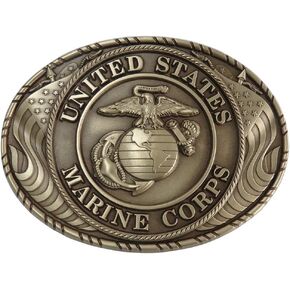 USMC Crest Double USA Flag Solid Brass Buckle Made In USA