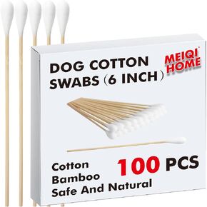 MEIQIHOME Extra Large Cotton Swabs with Wooden Sticks for Pets - 100 Pack,6 Inch Big Cotton Swabs 100 pcs