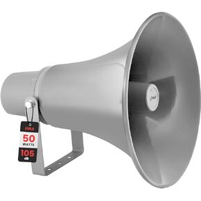 Pyle Indoor Outdoor PA Horn Speaker - 13.5 Inch 50 W Powered Compact Loud Sound Megaphone w/ 400Hz-5KHzz Frequency, 8 Ohm, 70V Transformer, Mounting Bracket Hardware, For 70V Audio System PHSP131T