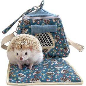 Portable Outgoing Flannel Hedgehog Carry Carrier Bag House Hideout Habitat Beds for Sugar Glider Hamster Guinea Pig Ferret Squirrel Small Animal Carrier Pouch (Dark Blue)