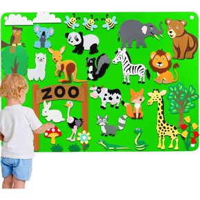 Zoo Animals Felt Board Story Set for Toddlers 32 Pieces Felt Jungle Animals Toys Figures Teaching Wall Flannel Board for Preschool Crafts Activity Early Learning Storytelling