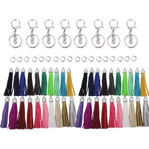 PAMIR TONG 100pcs Faux Suede Leather Bulk Sets Tassels for Decorations, Key Chain, Earring, Cellphone Straps,Jewelry Accessories,DIY Craft (Silver, Keychain)