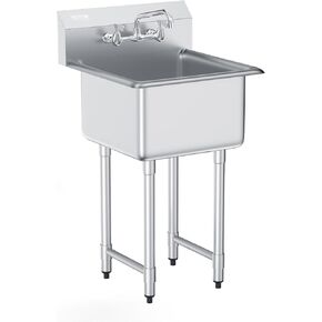 VEVOR Stainless Steel Prep & Utility Sink, 1 Compartment Free Standing Small Sink Include Faucet & legs, 21"x41" Commercial Single Bowl Sinks for Garage, Restaurant, Kitchen, Laundry, NSF Certified