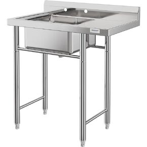 Freestanding Commercial Kitchen Sink Stainless Steel 3 Compartments Prep & Utility Sink with Legs for Restaurant, Kitchen, Laundry Room, Garage, Bar