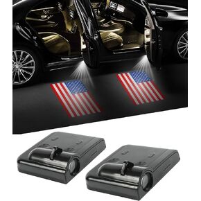 2Pcs Car Door Lights,Door Lights Logo Projector,Car Accessories HD Car Welcome Light,Door Sill Lights Wireless LED Door Paste Courtesy Light,Car Door Lights Logo (White American Flag)