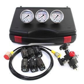 SINOCMP Hydraulic Pressure Gauge Kit Charging System Nitrogen Accumulator 3 Gauges 7 Couplings 1 Gas Hose Test Kit for Construction Machinery Excavator