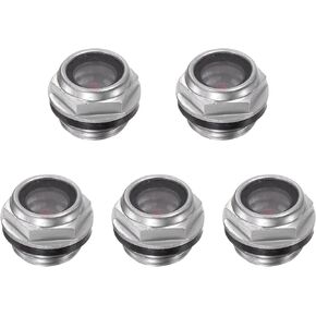 uxcell Air Compressor Oil Level Gauge Sight Glass M22x1.5mm Male Threaded Aluminum Glass Liquid Indicator Sight Window 5Pcs