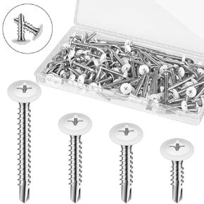 White Screws Self Tapping Screws for Metal White Thread Truss Head Screws 8 Fast Self Drilling Screw Sheet Metal Screws for Wire Lath to Metal Studs, Wood Work Screw, 4 Sizes (480 Pcs)