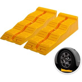 Yellow Leveling Car Ramps – Set of 2 Block Car Ramp, Tri-Leveler, Sturdy Material on Uneven Ground, Universal Fit for Cars Trailer SUV, Stable Ramp/Wheel Chocks Premium Quality, Zento Deals