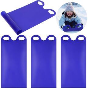 Poen 4 Pcs Lightweight Roll up Snow Sled with Handles Portable Rolling Winter Snow Sled for Kids Durable Plastic Sleds for Sand Utility Sled Sledding Snow Carpet for Beach Snow Grass Sand