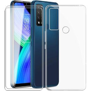 Phone Case for TCL 20 XE/5087Z (6.52"), with [2 x Tempered Glass Protective Film], KJYF Clear Soft TPU Shell Ultra-Thin [Anti-Scratch] [Anti-Yellow] Case for TCL 20 XE/5087Z - Transparent
