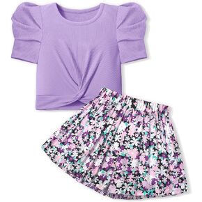 Toddler Girl Clothes 3-7Y Toddler Clothes for Girls Twist Front Crop Top 2Pcs Short Sets Toddler Girl Summer Outfits