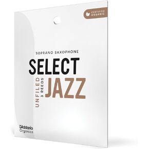 D’Addario Woodwinds - Organic Select Jazz Soprano Saxophone Reeds - Soprano Sax Reeds - Individually Sealed - Unfiled, Hard, Strength 2, 3-Pack