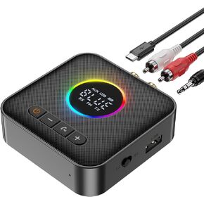M10 RGB Upgraded Bluetooth 5.4 Audio Receiver Transmitter for TV Home Stereo/Speakers Bluetooth Audio Adapter with Display, USB, RCA, 3.5 mm AUX, FM Radio Input/Output