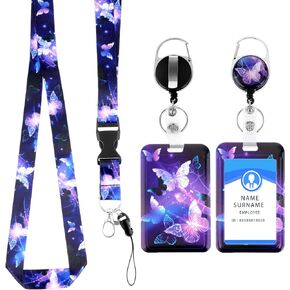 TIESOME ID Badge Holder with Retractable Lanyard, Butterfly Plastic Card Holder ID Protector Badge Lanyards Fashionable Neck Crossbody Lanyard with Detachable Lanyard for Nurse Doctor Teacher(Purple)