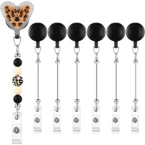 6 Pcs Beadable Badge Reels with Bar Retractable Beaded Holder Clips for Beads ID Name Badge Reels Jewelry Christmas DIY Gift for Nurse Teacher Office(Black)