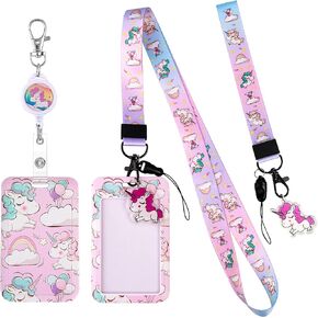 Mermaid Kids Id Badge Holder with Lanyard, Detachable Wrist Lanyard for Keys, Retractable Badge Holder with Metal Lobster Clasp Used for Girls Student, Nurse, Doctor, Teacher ID Holder