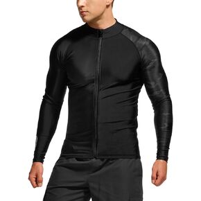 TSLA Men's Long Sleeve Zip Rash Guard, UPF50+ UV/Sun Protection Quick Dry Swim Shirts