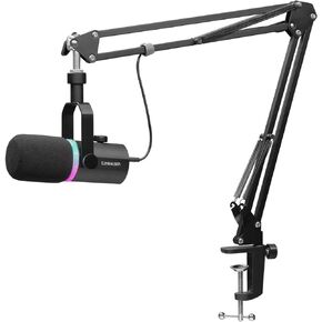 FEELWORLD Multipurpose Dynamic Microphone Kit XLR USB Gaming Mic with Stand RGB Cardioid for Vocal Podcast Recording PC Streaming PM1-AS