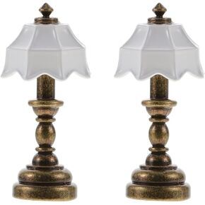 Miniature Lamp Dollhouse 2 Pcs Dollhouse Lamp 1 12 Scale, Dollhouse Mini Desk Lamp, Dollhouse Bedside Table LED Lamp Model, Dollhouse Decor Accessories Miniature Bedside Lamp