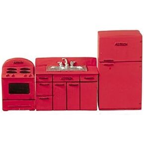 Melody Jane Dollhouse Red 1950's Kitchen Furniture Set 1:24 Half Inch Scale