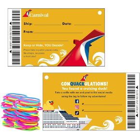 Cruising Rubber Duck Tags, Duck Tags, Carnival Cruising Line Gold Sailing Card, Duck Duck Tags, Ducking Game Cards, 50 Pack, 3.5 x 2 inches, with Hole and Rubber Bands (Cruise Tags 7FDC223)