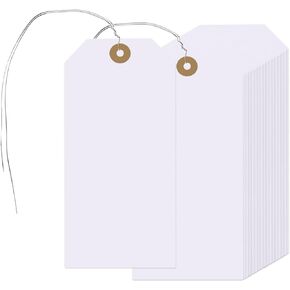 400 Pcs Brown Shipping Tags, 4.72 x 2.36 inches Label Hang Tags with Reinforced Hole and Metal Wire, Writable Price Tags Display Label for Product Jewelry Clothing Tags (Brown)