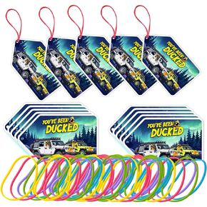 Duck Tags, You've Been Ducked, 50 Set Duck Ducking Game Card, Rubber Duck for Tags, Printed SUV Car Yellow Duck Tags, with Round Hole and Rubber Bands (Duck Card-Black)