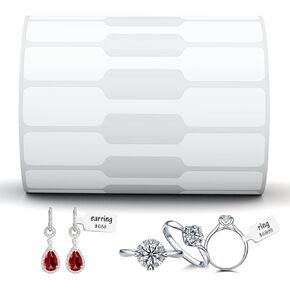 Jewelry Tags Price Tags Stickers, Rings Tags Glossy Self Adhesive White Blank Price Tags for Jewelry, Bracelet, Ring, Necklace, Earring, Clothing Display (2 Roll, 500 Labels/Roll)