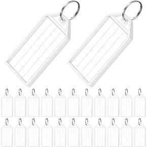 200 Pack Tough Plastic Key Tags White Item Identifiers with Split Ring Label Window Container 2 Inch ID Luggage Tag Key Ring Key Chain