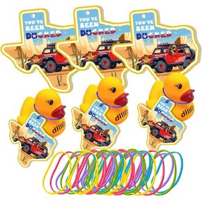You've, Duck Duck Tags, 50 Set Duck Ducking Game Card, Rubber Duck for Tags, Printed Car and Yellow Duck Texas Shaped Duck Tags, with Round Hole and Rubber Bands