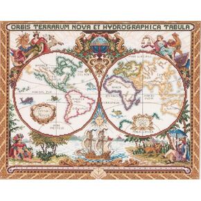 Janlynn/Platinum Collection Counted Cross Stitch 18"X15", Olde World Map (14 Count), White