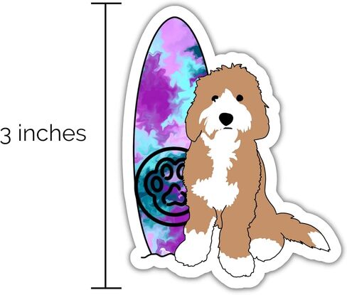 ملصق فينيل مقاس 3 قطع/عبوة - ملصق Goldendoodle Poodle Mix Surf Board Summer Beach، ملصق للكلاب - الكمبيوتر المحمول، الهاتف، ملصق فينيل لزجاجة المياه in Kuwait