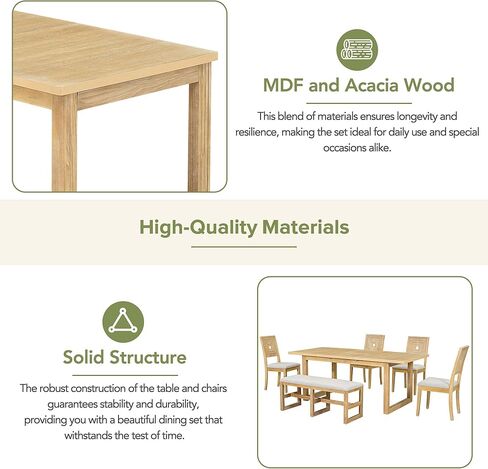 Voohek 6-Piece Modern Dining Table Set with 4 Upholstered Chairs and Long Bench, Kitchen Furniture w/ 18'' Butterfly Leaf, Multi-Dimensional Geometric Pattern & Plush Cushioned Seats, Gray in Kuwait