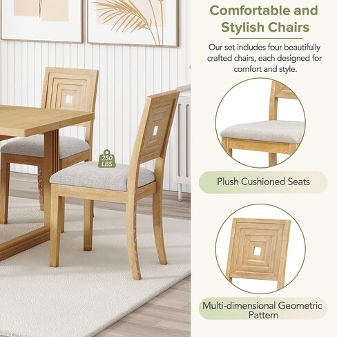 Voohek 6-Piece Modern Dining Table Set with 4 Upholstered Chairs and Long Bench, Kitchen Furniture w/ 18'' Butterfly Leaf, Multi-Dimensional Geometric Pattern & Plush Cushioned Seats, Gray in Kuwait