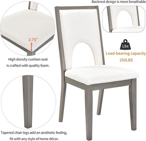 طقم طاولة طعام مزرعة Voohek مكون من 7 قطع مع 6 كراسي منجدة، ووسادة مقعد مريحة ومسند ظهر مرتفع، وأثاث مطبخ بتصميم خاص على شكل حرف U وأرجل مدببة، رمادي، رمادي + بيج in Kuwait