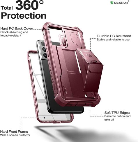 حافظة Dexnor لهاتف Samsung Galaxy S21+ Plus، [واقي شاشة مدمج ومسند] غطاء حماية مقاوم للصدمات عالي التحمل من الدرجة العسكرية لهاتف Samsung Galaxy S21 Plus 5G، 6.7 بوصة أسود in Saudi Arabia