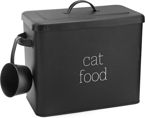 AuldHome Farmhouse Cat Food Container (Black); Enamel Look Rustic Cat Food Bin with Scoop in Kuwait