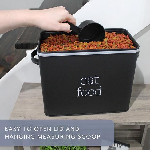 AuldHome Farmhouse Cat Food Container (Black); Enamel Look Rustic Cat Food Bin with Scoop in Kuwait