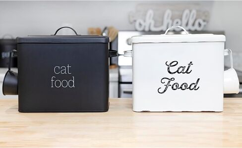 AuldHome Farmhouse Cat Food Container (Black); Enamel Look Rustic Cat Food Bin with Scoop in Kuwait